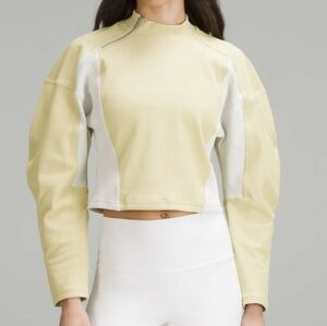 Lululemon Athletica Cropped Pale Yellow and White Long-Sleeve Top